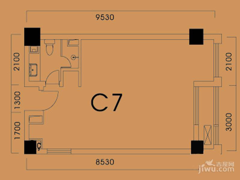 杭州香港城1室1厅1卫60㎡户型图