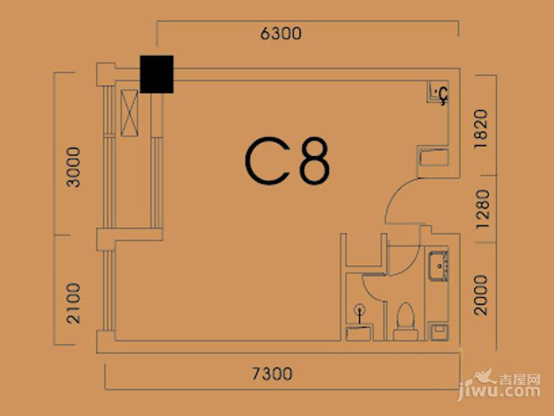 杭州香港城1室1厅1卫36㎡户型图