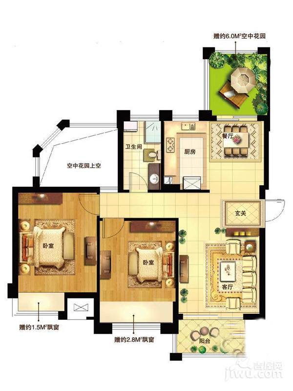 理想康城国际2室1厅2卫86㎡户型图