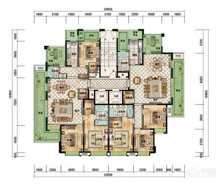 侨福一品高尔夫4室2厅2卫168㎡户型图