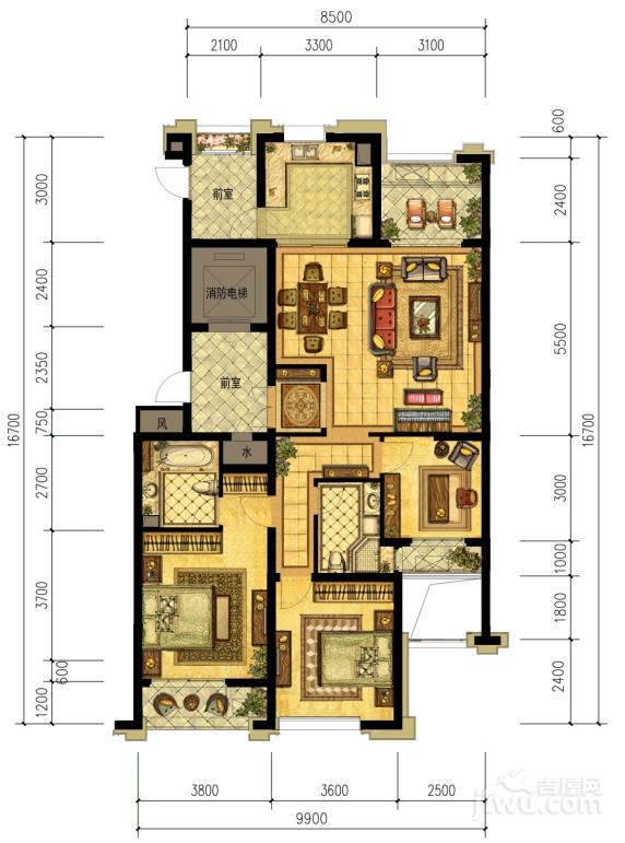 通和府尚公馆3室2厅2卫138㎡户型图