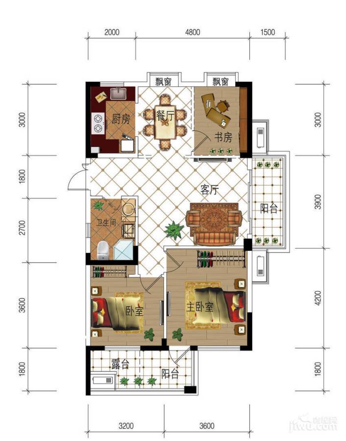 金成江南春城庭院3室2厅1卫97㎡户型图