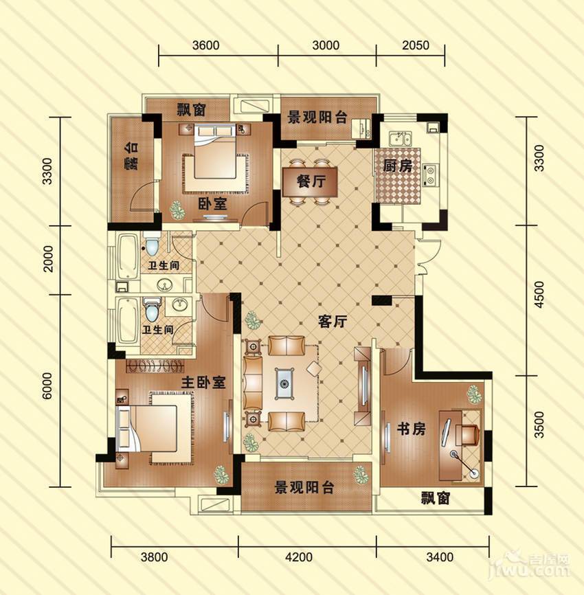 金成江南春城庭院3室2厅2卫132㎡户型图