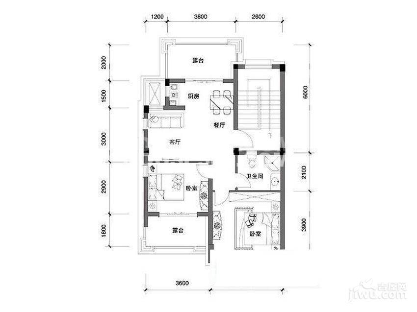 东方文化园奇景家2室2厅1卫70㎡户型图