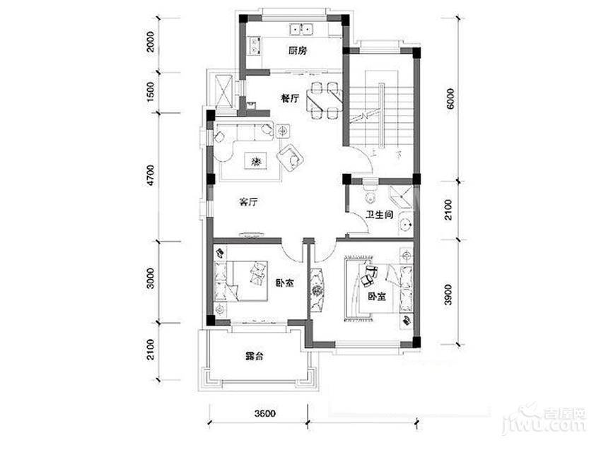 东方文化园奇景家2室2厅1卫85㎡户型图