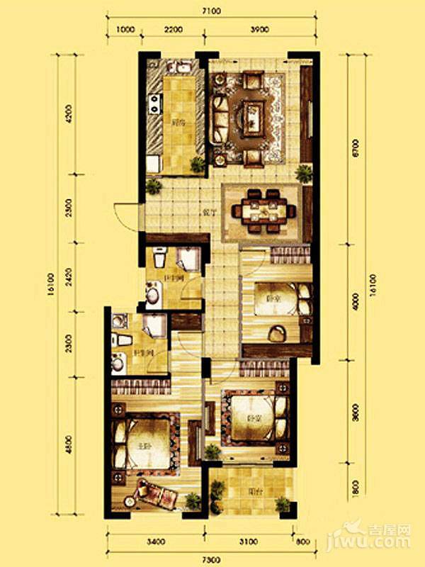 栖水珑庭3室2厅2卫122.9㎡户型图