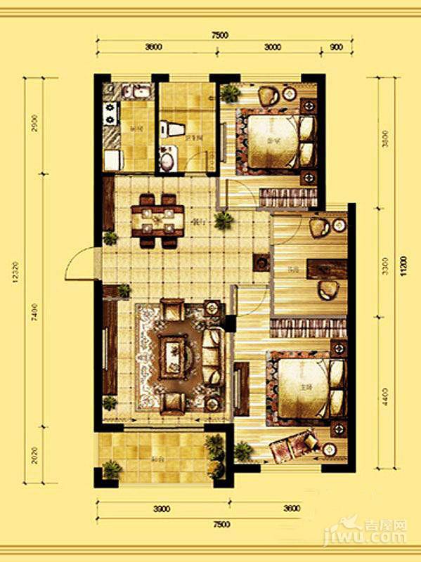 栖水珑庭3室2厅1卫89.5㎡户型图