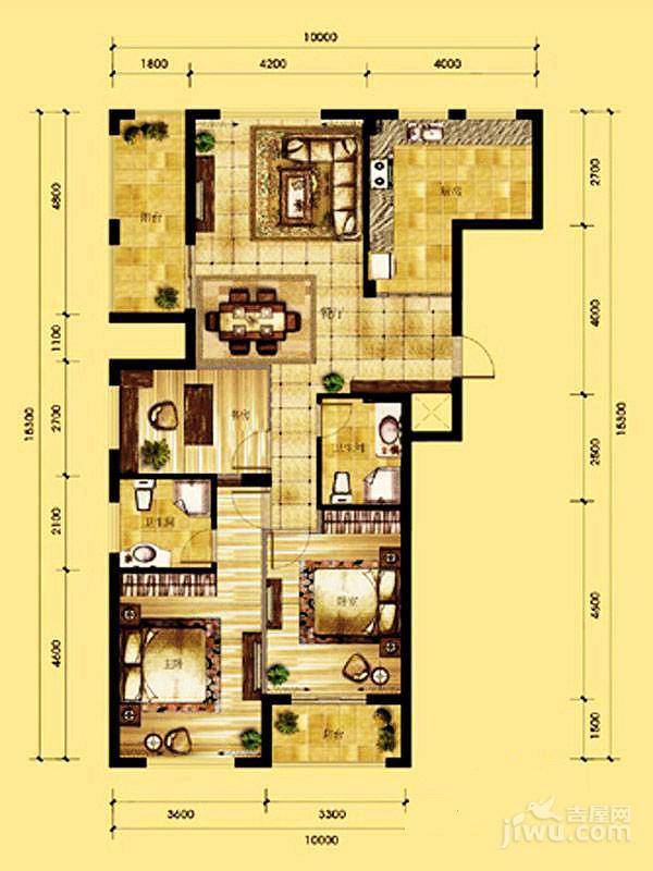 栖水珑庭3室2厅2卫135.5㎡户型图