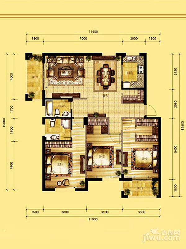 栖水珑庭3室2厅2卫127.9㎡户型图