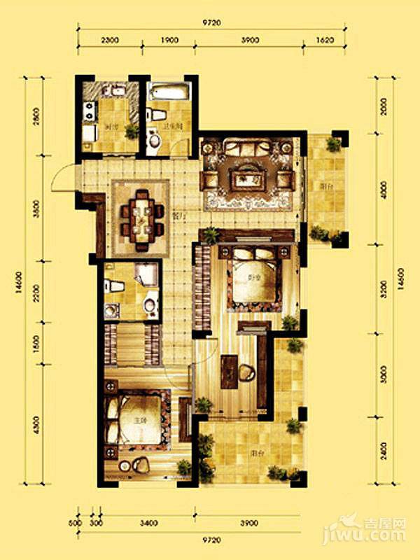 栖水珑庭3室2厅2卫118.8㎡户型图