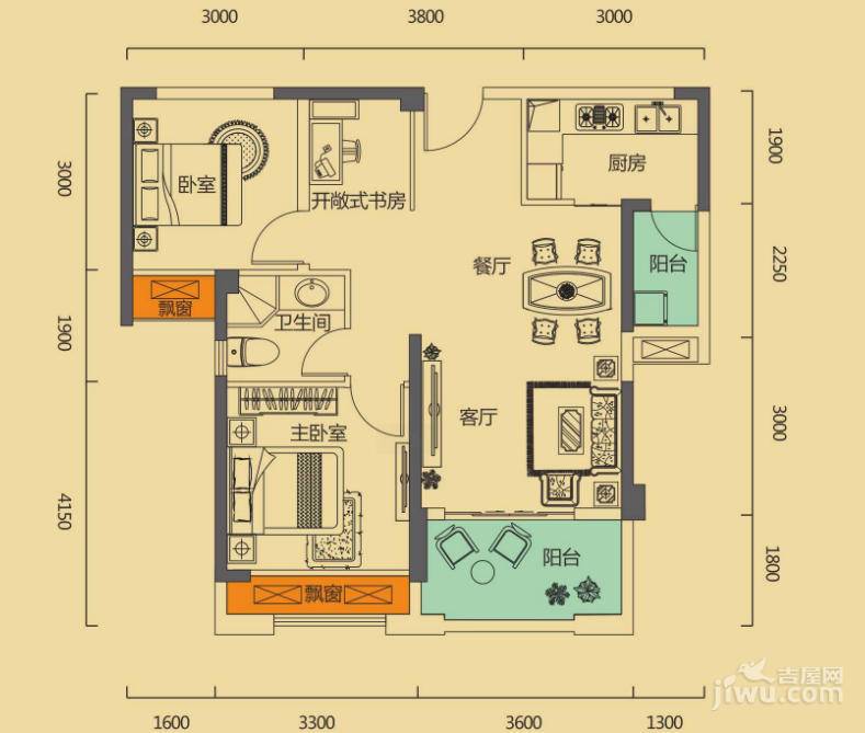 海赋江城2室2厅1卫84㎡户型图
