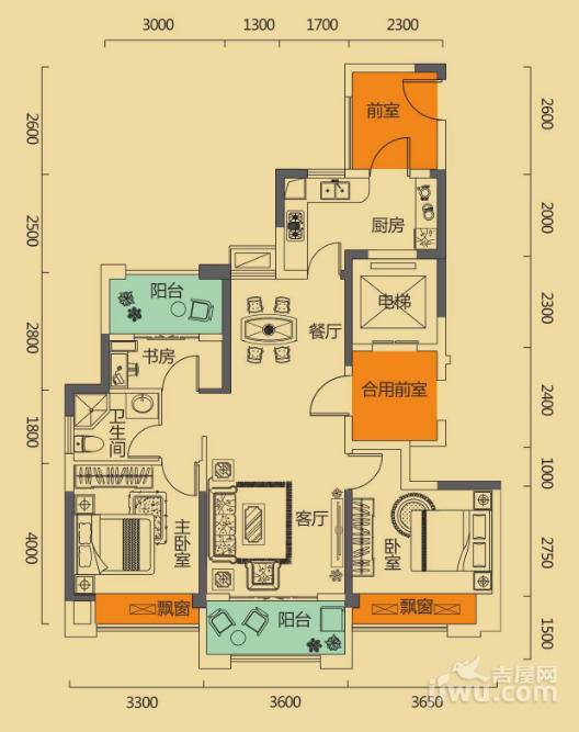 海赋江城3室2厅1卫108㎡户型图