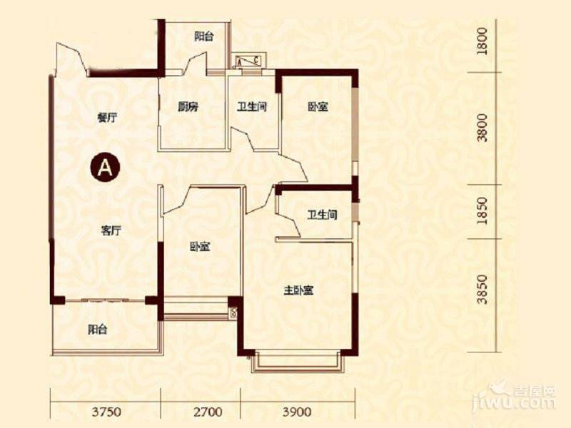 恒大绿洲3室2厅2卫112㎡户型图