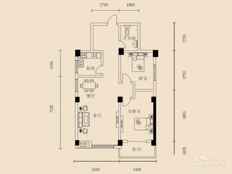 深港国际2室2厅1卫99.1㎡户型图