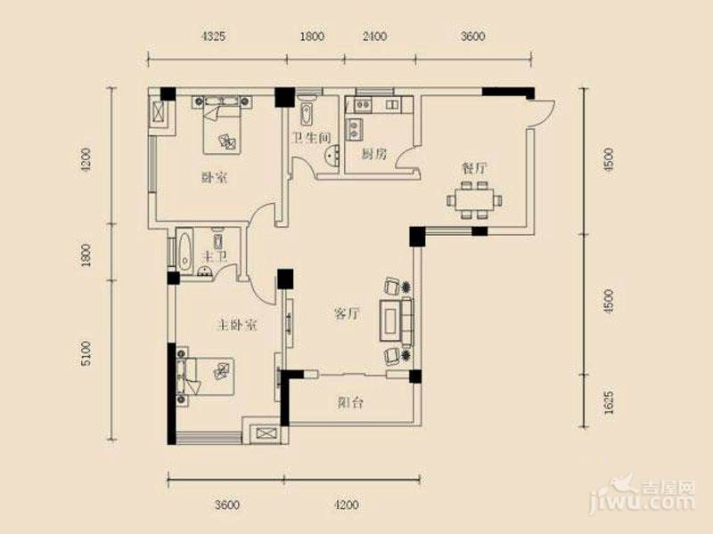 深港国际2室2厅2卫117.5㎡户型图