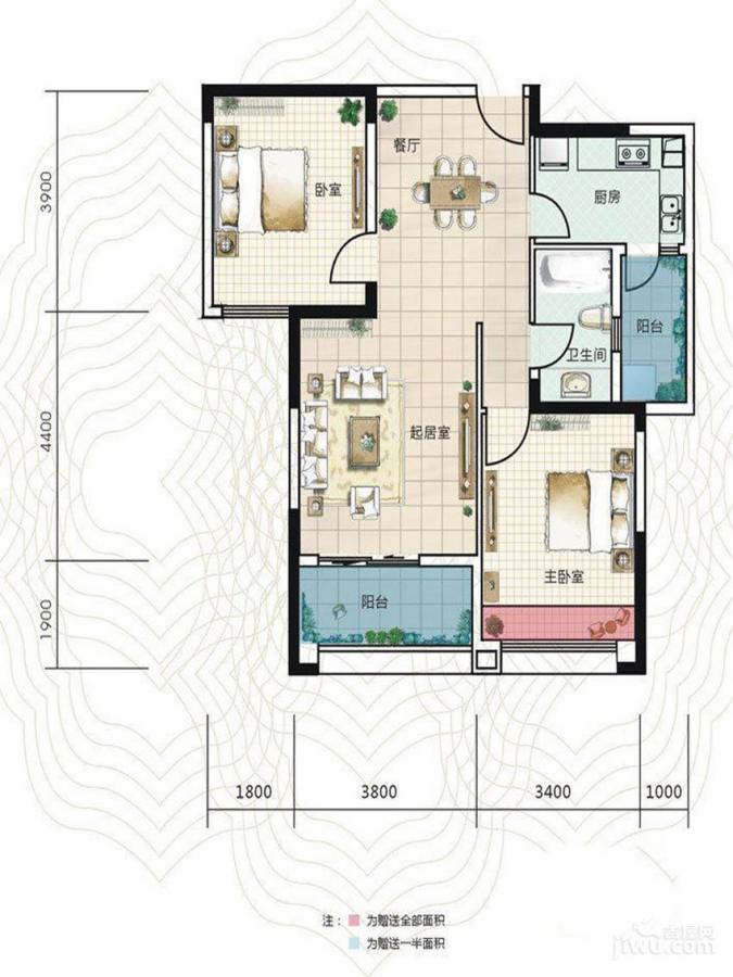 锦绣龙城千锦2室2厅1卫93.3㎡户型图