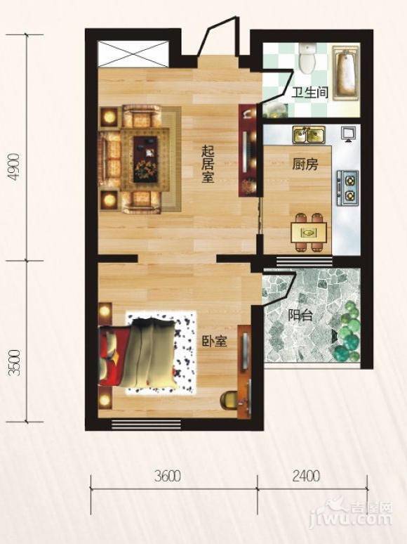 桃花源1室1厅1卫62㎡户型图