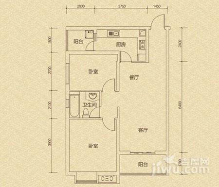 滠水春晓2室2厅1卫89.9㎡户型图