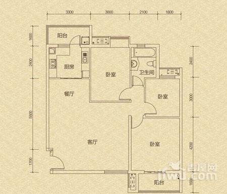 滠水春晓3室2厅1卫121.6㎡户型图