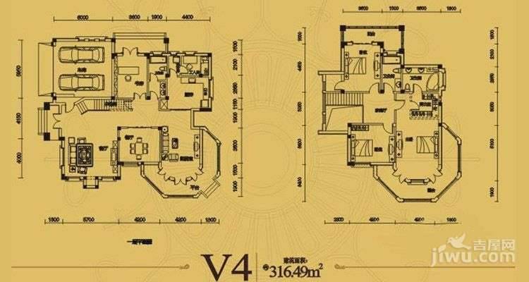 远洋庄园4室3厅3卫316.5㎡户型图