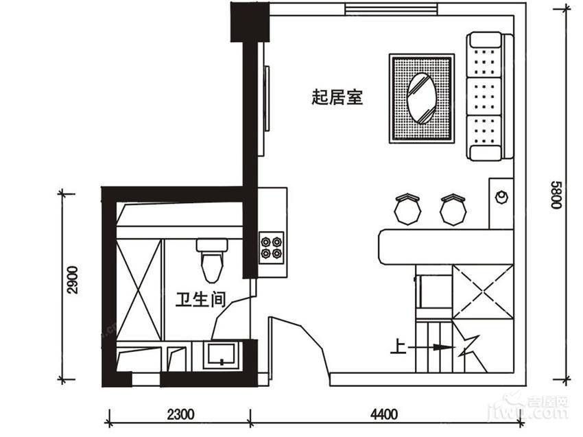 壹加壹空间1室1厅2卫39.4㎡户型图