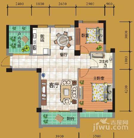 圆梦08庄园2室2厅1卫90.6㎡户型图