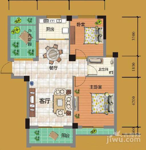 圆梦08庄园2室2厅1卫86.6㎡户型图