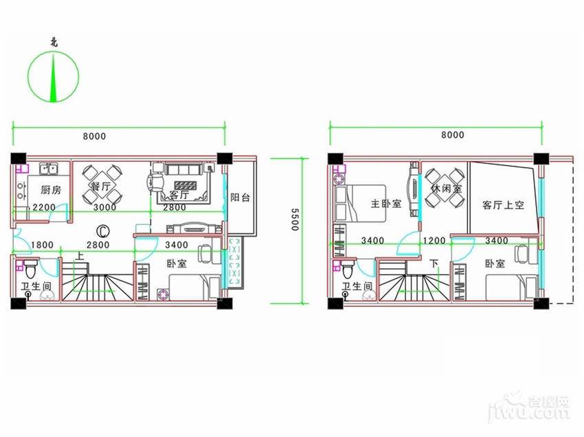 丰泽园3室3厅2卫56.4㎡户型图