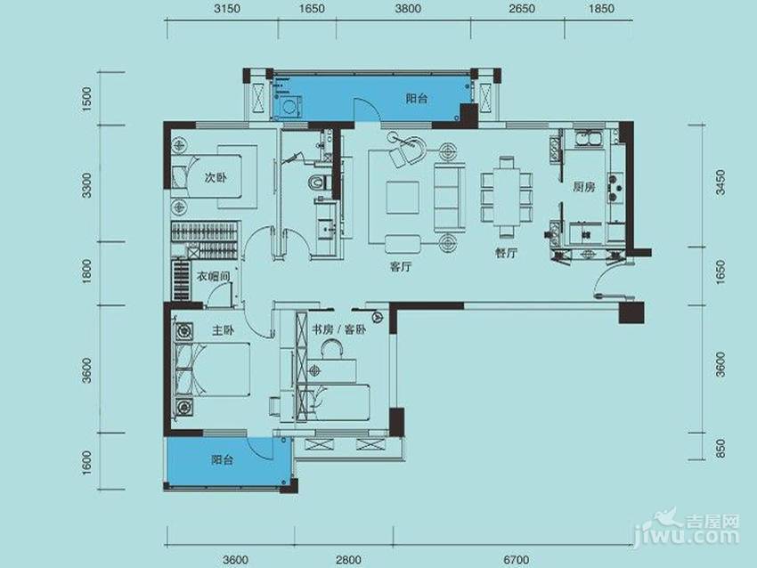 天伦美伦美舍3室2厅1卫122㎡户型图