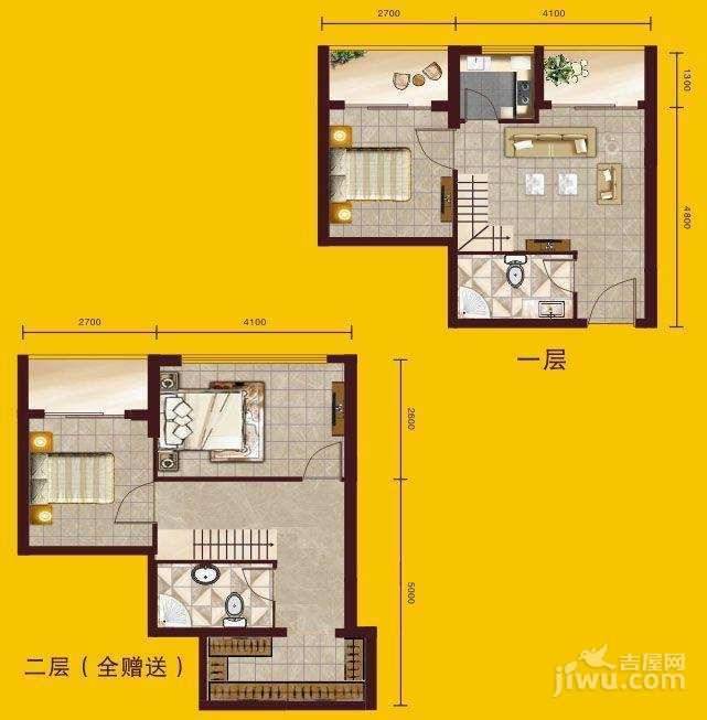 武汉SOHO商铺2室2厅2卫44.5㎡户型图