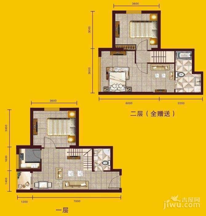 武汉SOHO商铺2室2厅2卫49㎡户型图