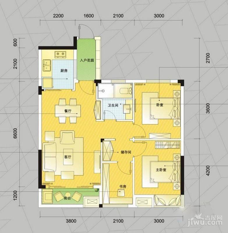 嬉空间北回归线3室2厅1卫79.7㎡户型图