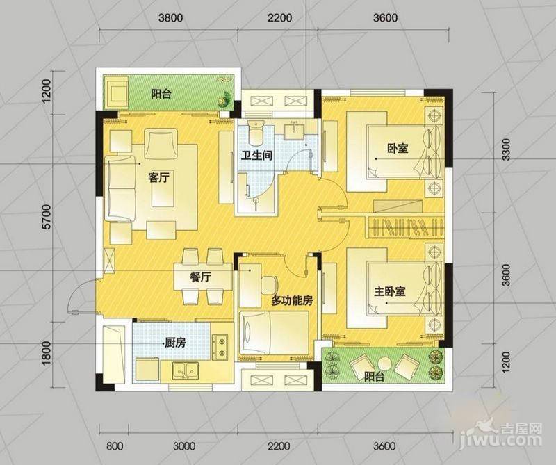 嬉空间北回归线3室2厅1卫80㎡户型图