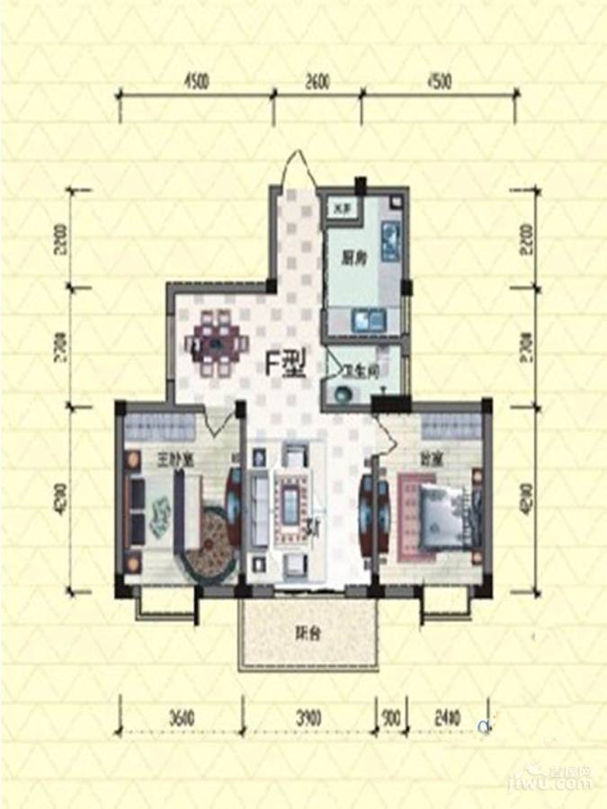 碧水云天2室2厅1卫83.2㎡户型图