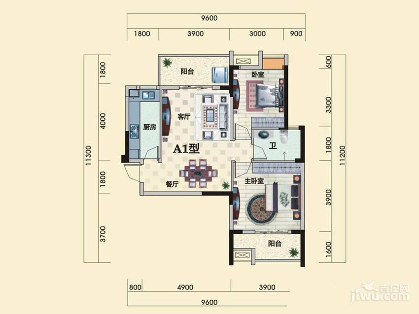 兴邦华庭2室2厅1卫89.6㎡户型图