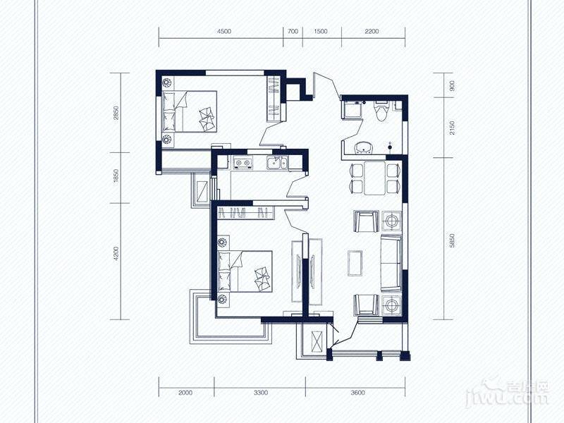 建投观海2室2厅1卫87㎡户型图