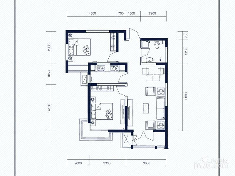 建投观海2室2厅1卫87㎡户型图