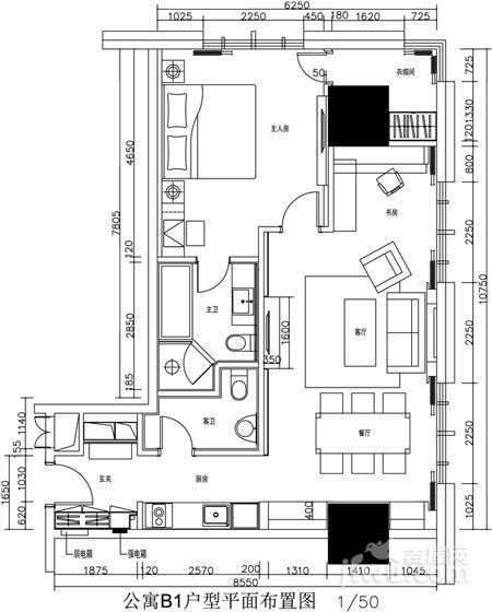 新岸大厦2室2厅2卫113㎡户型图