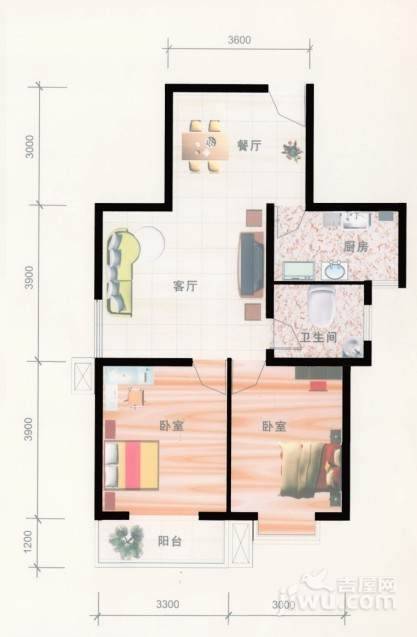 滨海未来城2室2厅1卫85㎡户型图