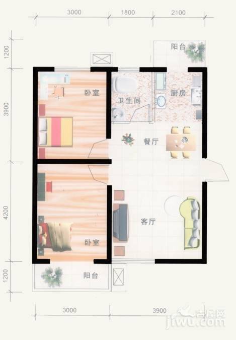 滨海未来城2室2厅1卫77.3㎡户型图