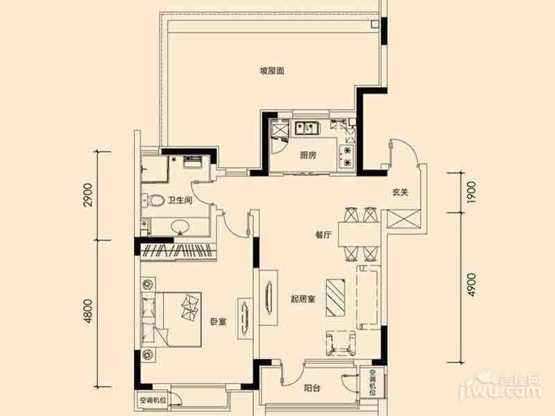 津滨藏锦1室2厅1卫82㎡户型图