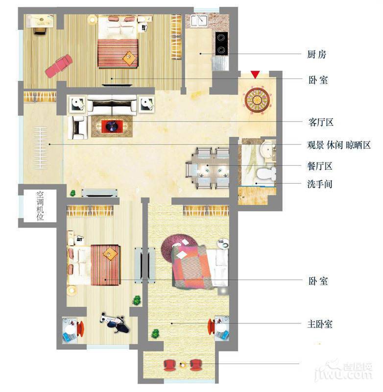 卓越浅水湾3室2厅1卫132㎡户型图