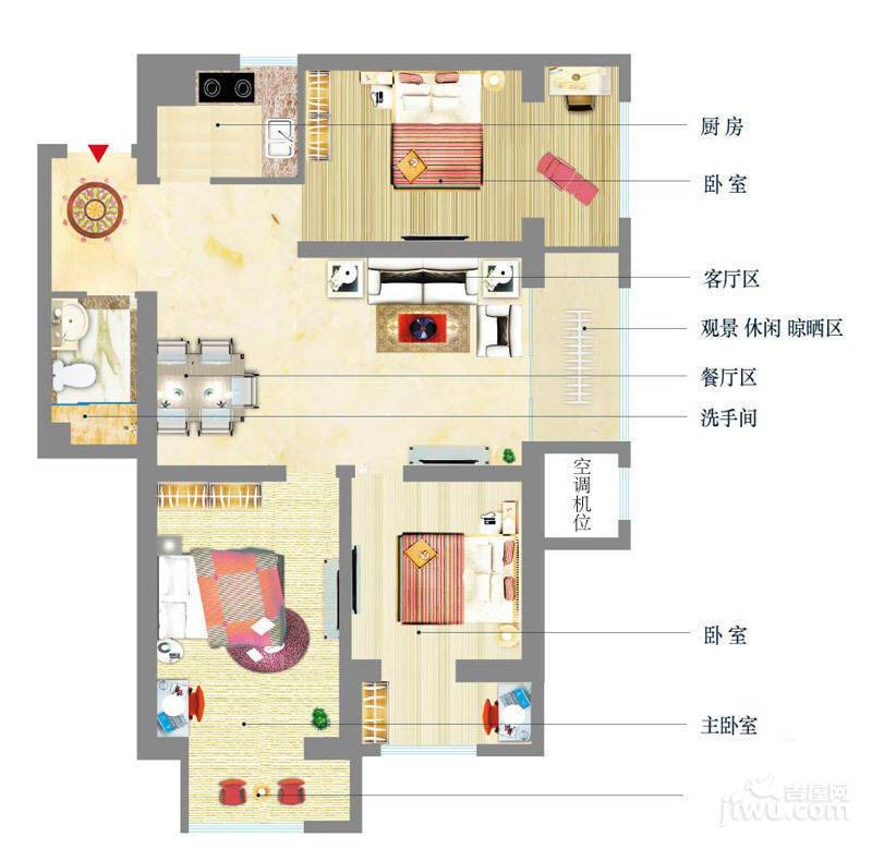 卓越浅水湾3室2厅1卫123㎡户型图