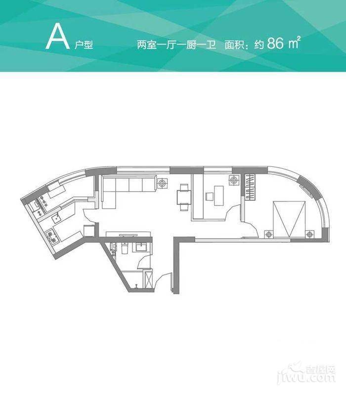 万科双子座2室1厅1卫86㎡户型图