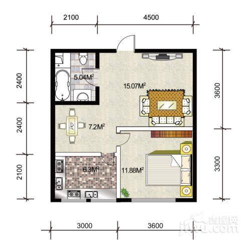 顶佳金领地1室1厅1卫59㎡户型图