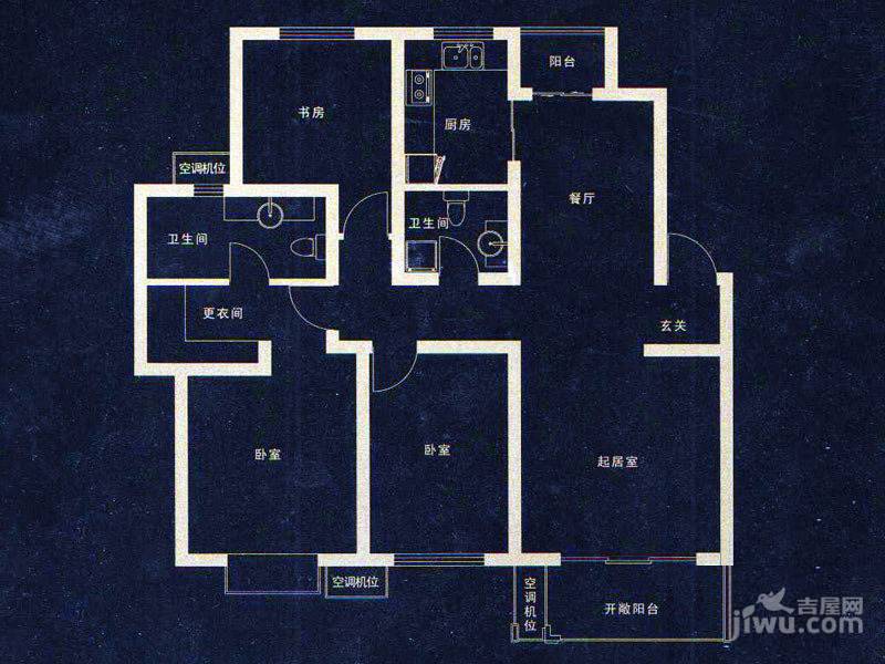 华亭国际3室2厅2卫122.7㎡户型图