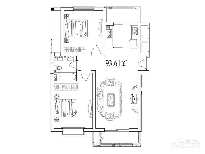 和骏新家园2室1厅1卫93.6㎡户型图