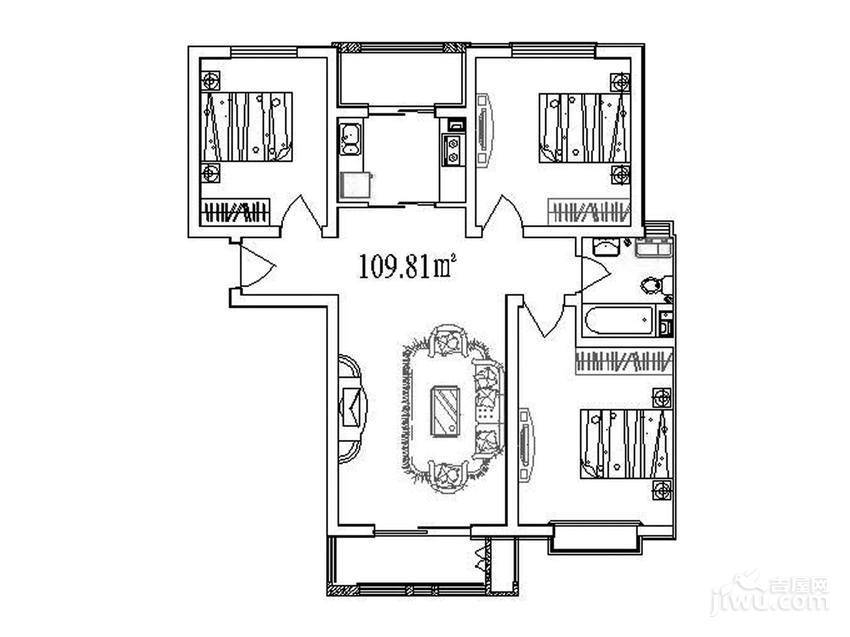 和骏新家园3室1厅1卫109.8㎡户型图