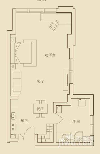 塞纳公馆1室2厅1卫58.9㎡户型图