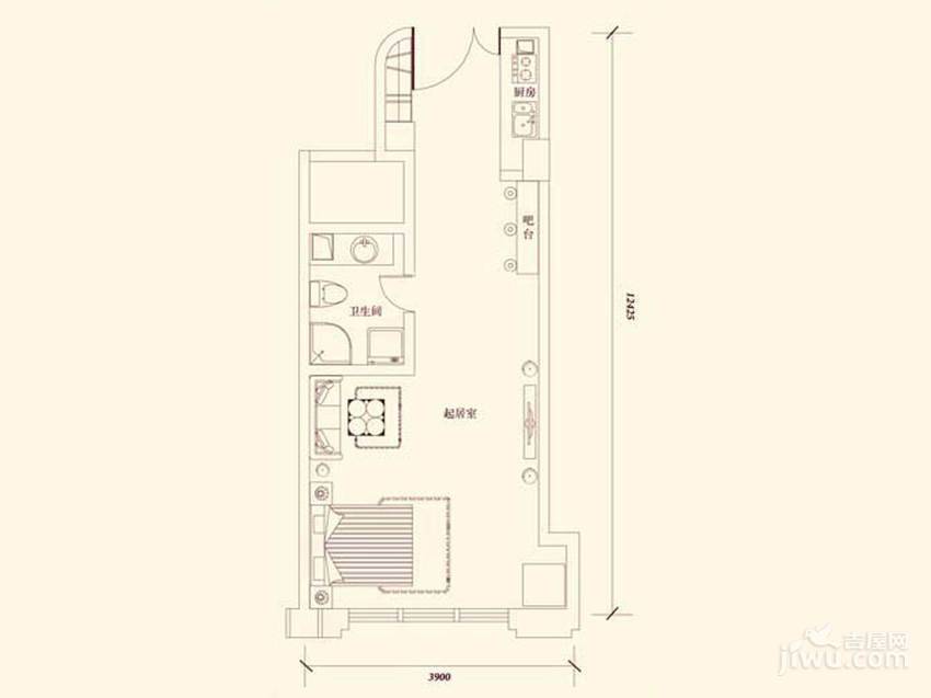 塞纳公馆1室1厅1卫55.8㎡户型图